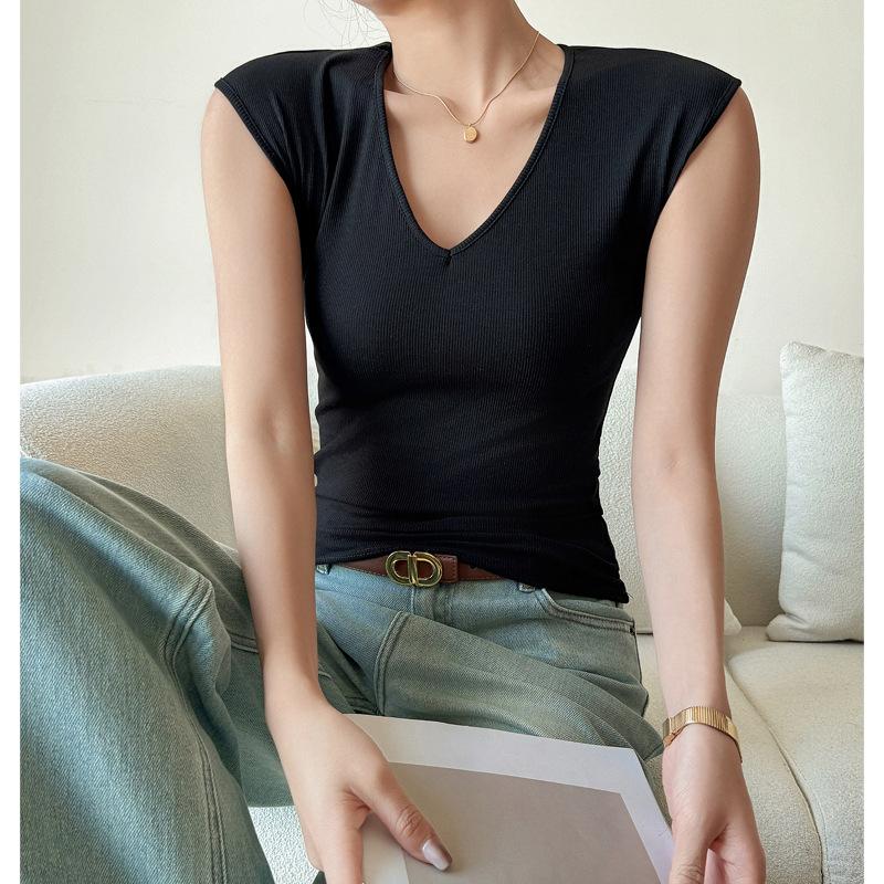 

Рубашка без рукавов с V-образным вырезом в рубчик для женщин, внутри костюма, футболка с правым плечом, большой размер, можно носить на улицу для облегания одежды 3XL