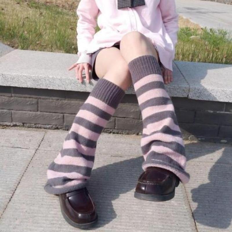 Women'S Striped Leg Warmers Lolita Long Socks Knitted Leggings Japanese Winter Socks Girls Kawaii Arm Ankle Warmers Stripe Socks