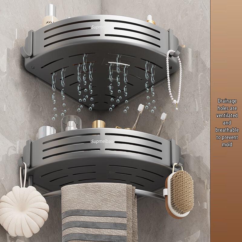 Punch-Free Bathroom Corner Storage Shelf