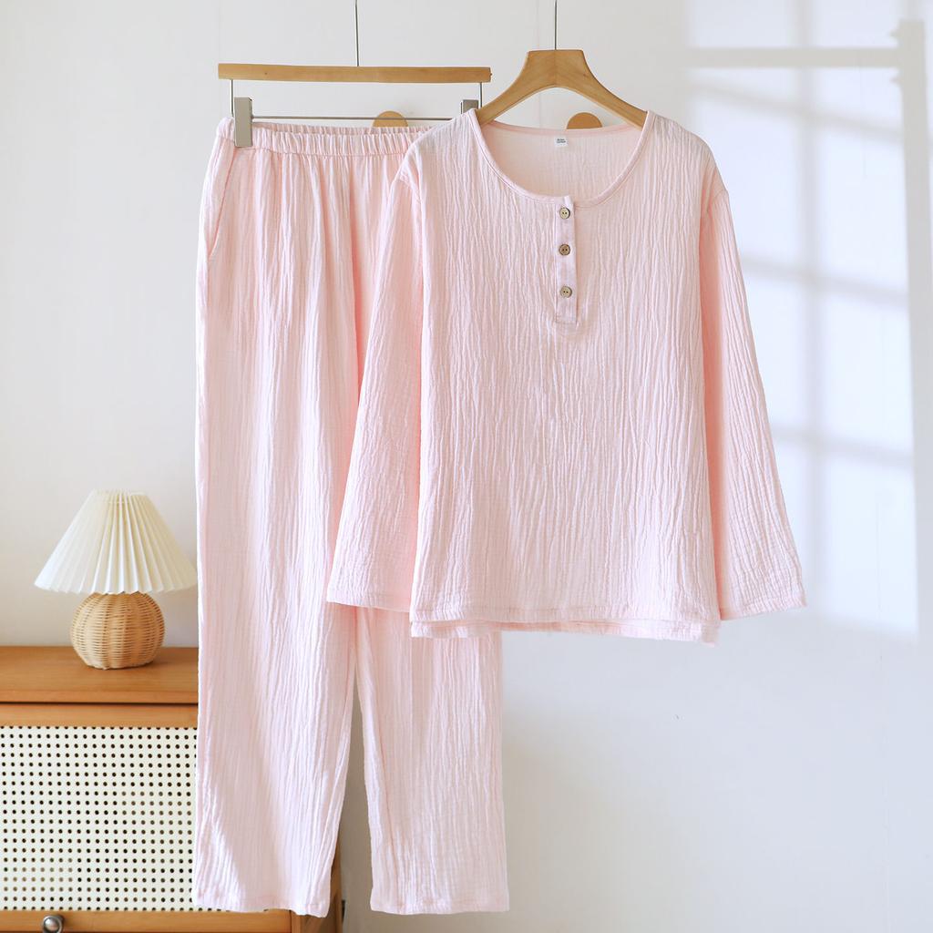 2026 Spring and Autumn New Couple's Pajama Set 100% Cotton Crepe Cloth Women's Large Long Sleeve Long Pants Home Set