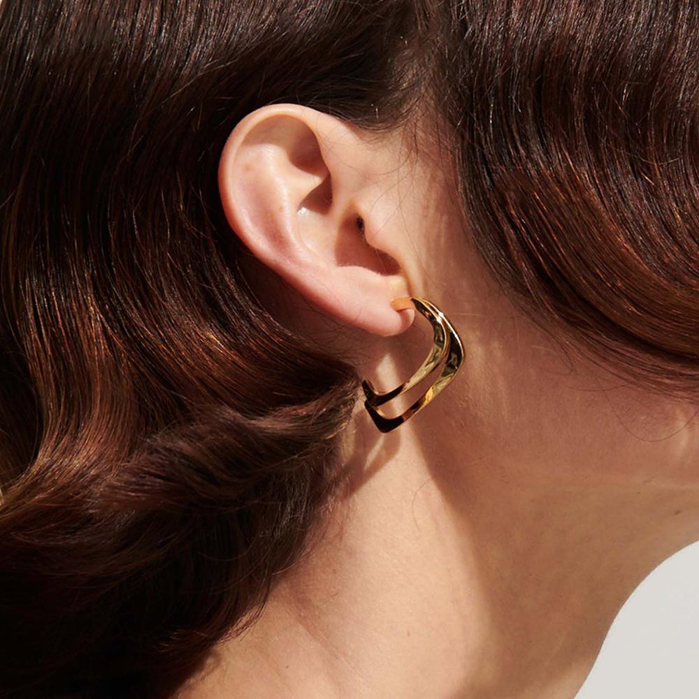 Minimalist Double Layer Square Shape Hoop Earrings for Women Stainless Steel Statement Geometric Ear Studs Trendy Jewelry Gifts