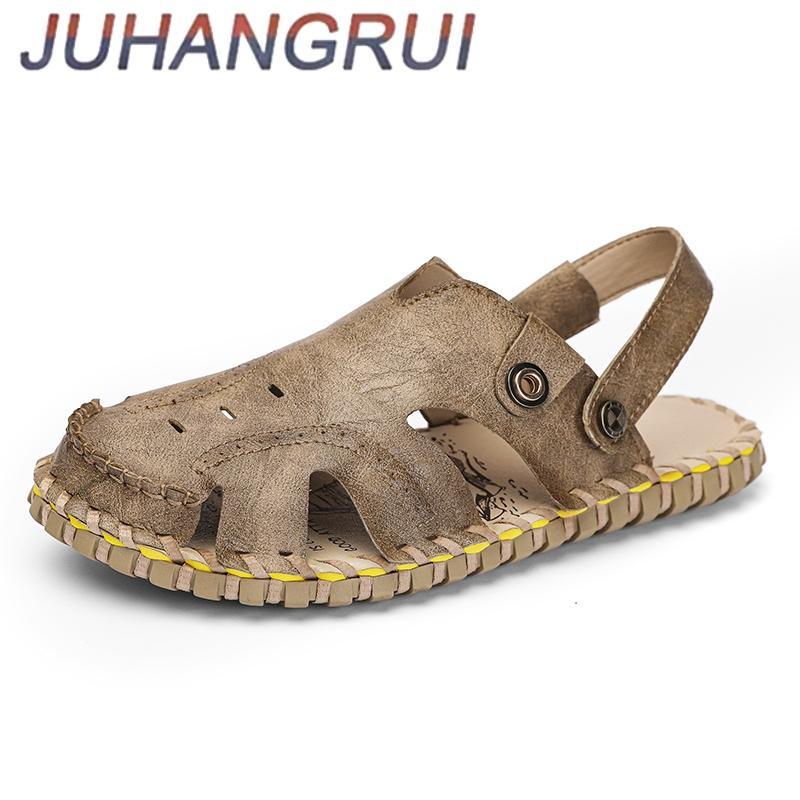 New Summer Men Sandals Breathable Leather Outdoor Beach Slipper Men Water Trekking Sport Sandals Soft Comfortable Big Size 38-46 38