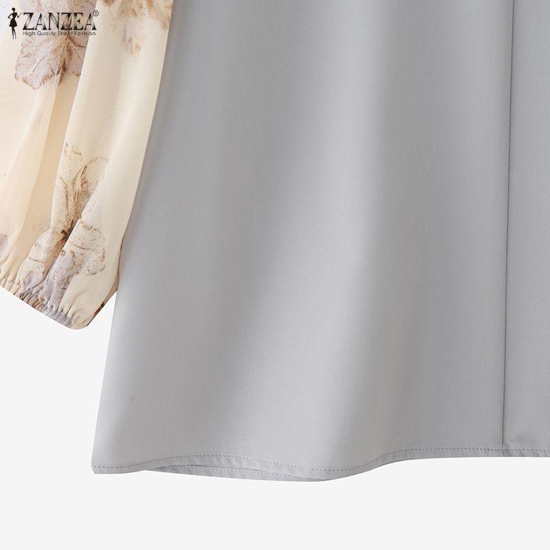 ZANZEA Women Casual V-neck Print Splice 3/4 Sleeve Loose Blouse