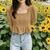 ZANZEA Women Square Collar Summer Embroidery Casual Short Sleeve Blouse