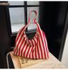 Women's Large Capacity Striped Canvas Tote Bag - 2025 Autumn Collection