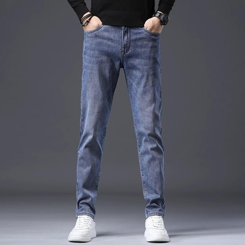 

Весна и осень зима новые мужские плюшевые/обычные джинсы облегающие прямые эластичные деловые универсальные длинные брюки 40