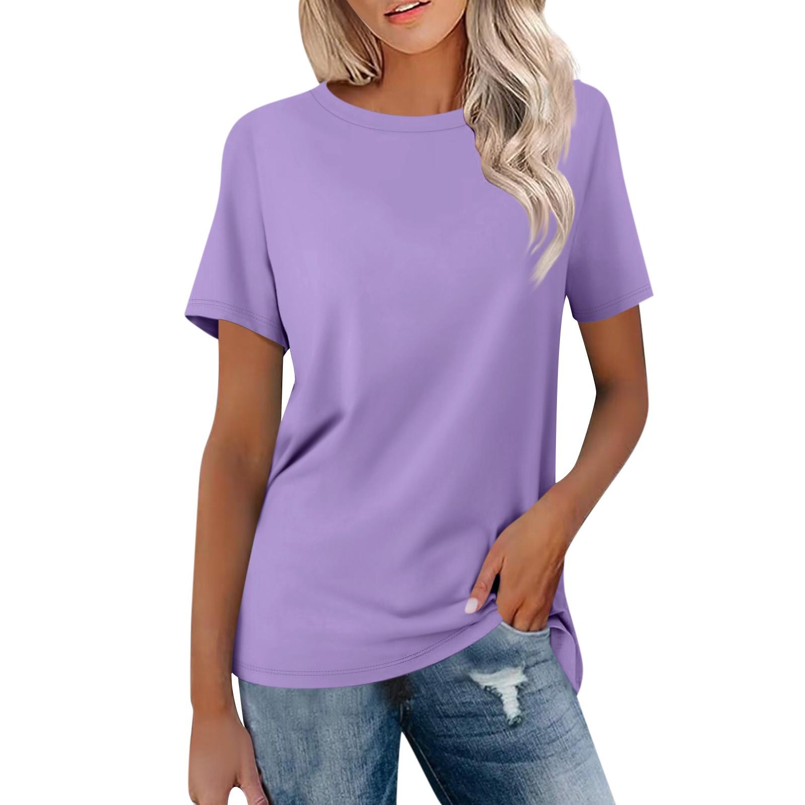 

Женская модная повседневная однотонная блузка с круглым вырезом и коротким рукавом S