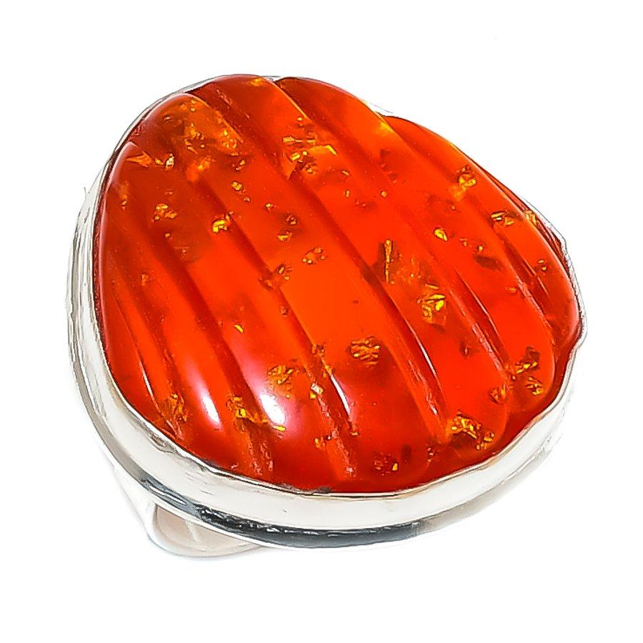 Natural Baltic Amber Gemstone 925 Sterling Silver Jewelry Ring Size 9 ETC-14873