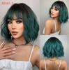 Short Wavy Blonde Bob Wig with Bangs for Women Synthetic Hair Daily Party Halloween