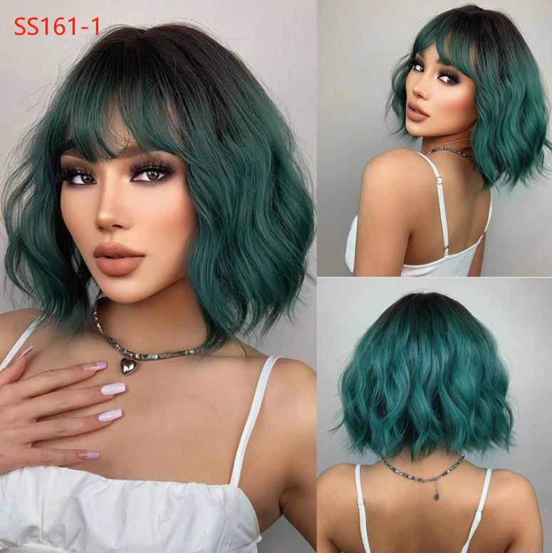 Short Wavy Blonde Bob Wig with Bangs for Women Synthetic Hair Daily Party Halloween