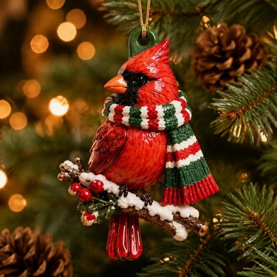 Christmas Tree Hanging Decorations Red Bird Ornament, Acrylic Decor for Holiday Gift Friends Holiday, Festive Pendant Home Party Fireplace, Lovers