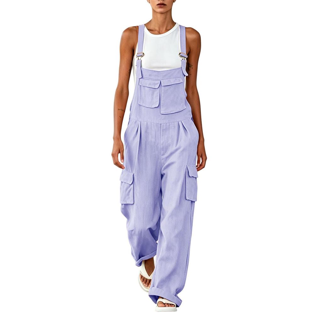 Women Casual Adjustable Strap Loose Fit Wide Leg Cargo Overalls with Multiple Pockets Comfortable Workwear Jumpsuit