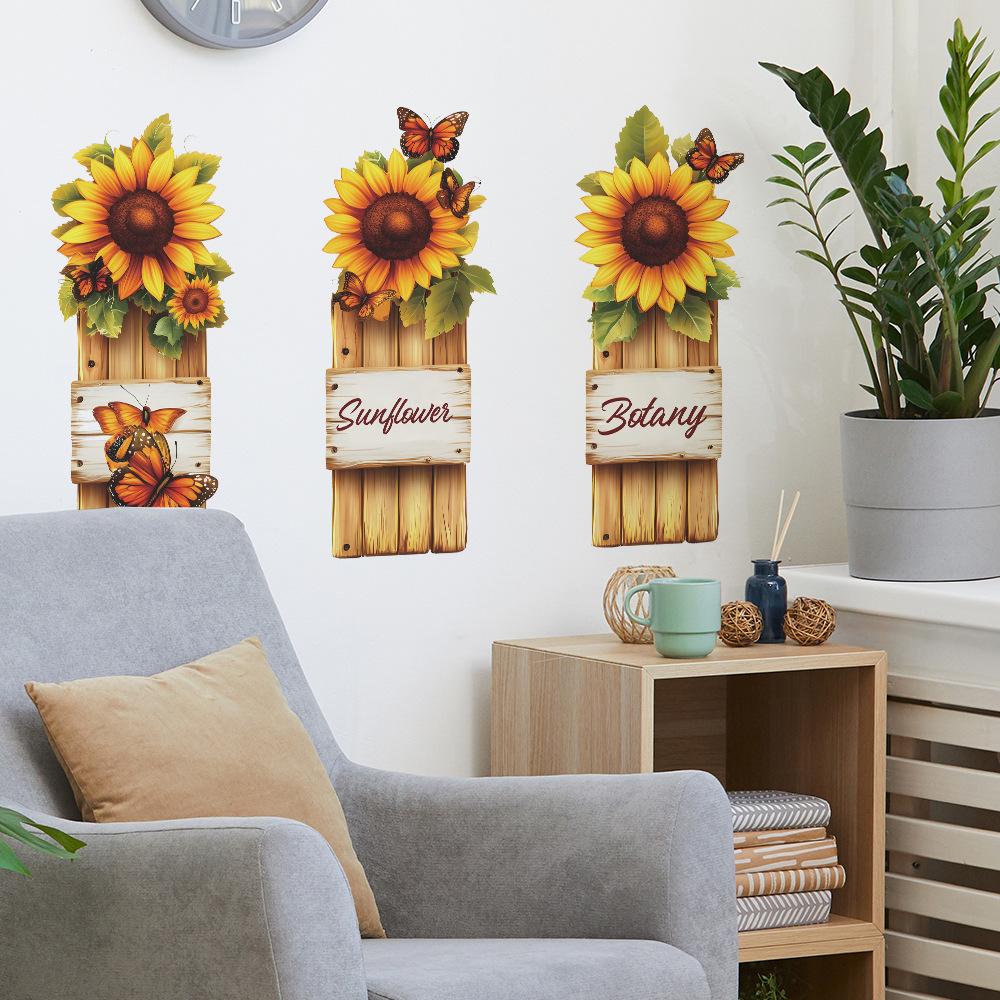 Motyl Słonecznik Malowanie na Drewnianej Desce Sypialnia Gabinet Dom Tło Upiększanie Naklejki Ścienne