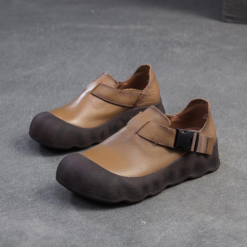 

Johnature Retro Мягкие кожаные туфли на толстой подошве с пряжкой Повседневные и удобные женские туфли на плоской платформе 39 абрикосовый