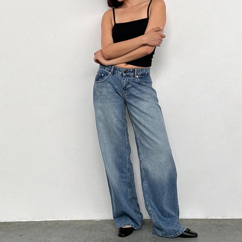 Podzimní americké retro džíny s nízkým pasem a rovnými nohavicemi pro ženy