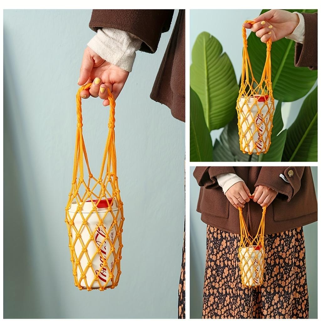 Hand-Woven Net Bag, Water Cup, Drink Coffee Portable Bag, Reusable, Hand-Held Water Kettle Bag, Drink Bag, Decorative Net Bag