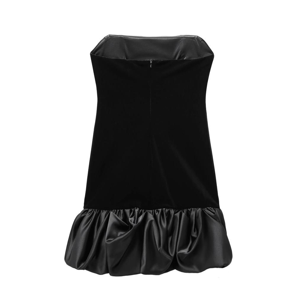 Winter Velvet Strapless Short Dress with Puffy Skirt