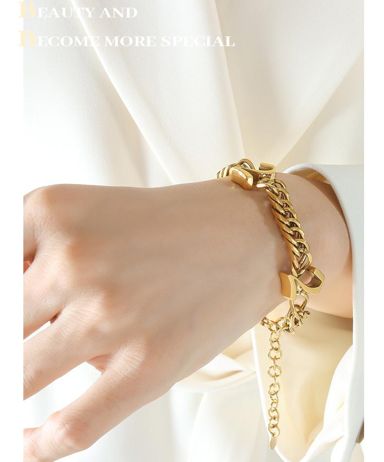 European-American Hip Hop Cuban Link Bracelet - 18K Gold-Plated Titanium Steel, Trendy Statement Jewelry