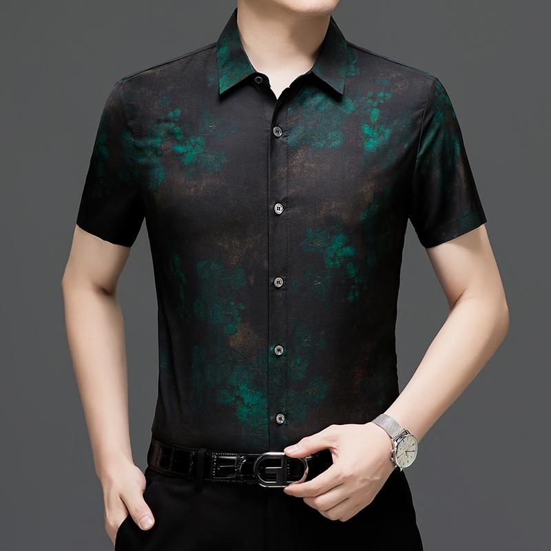 Men's Summer Hong Kong Style Loose Collar Top Men's Short Sleeved Shirt Men's Shirt