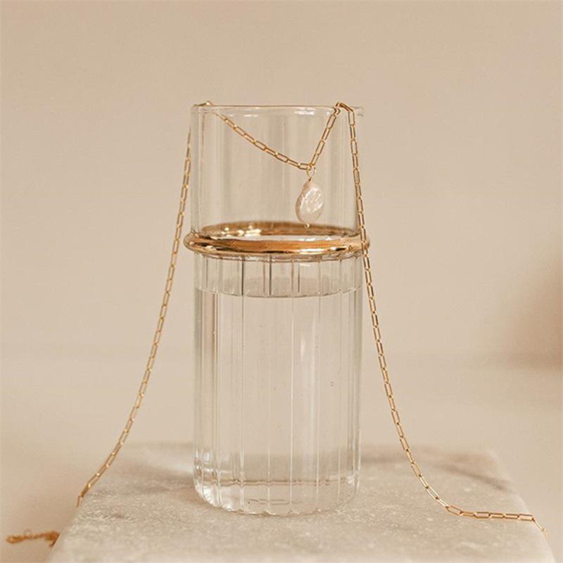Vergoldete Edelstahl Halskette mit barocker Perlenanhänger - Hypoallergene Schlüsselbein Kette