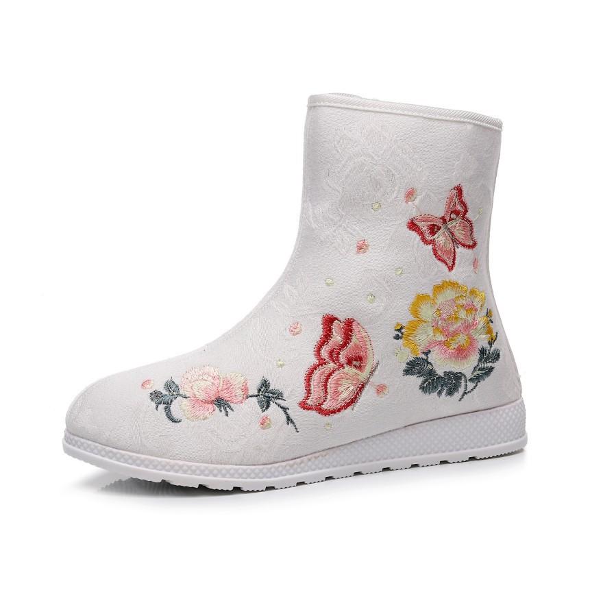 Zimní teplé boty Dámské ležérní protiskluzové plyšové fleecem podšité sněhule s bočním zipem Dámské vyšívané kotníkové boty s podšívkou z umělé kožešiny