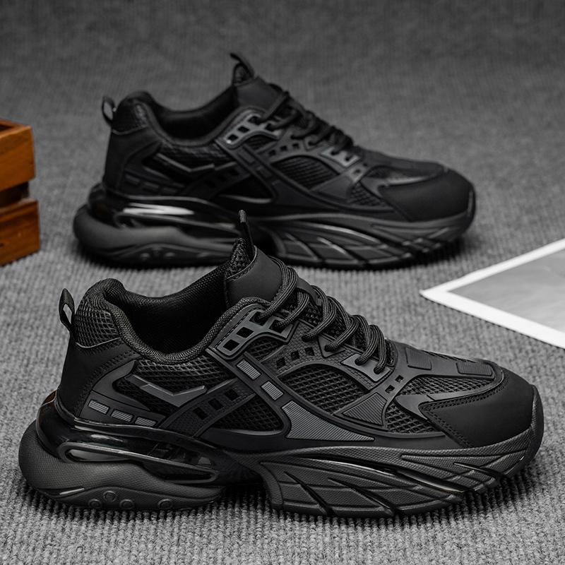 

Новые модные мужские кроссовки Four Seasons с толстой подошвой для студентов и мальчиков, трендовые кроссовки с мягкой подошвой, дышащие, повседневные кроссовки для бега 44 чёрный