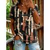 Women's V-neck T-shirt with Abstract Print, Casual Short-sleeve Tops