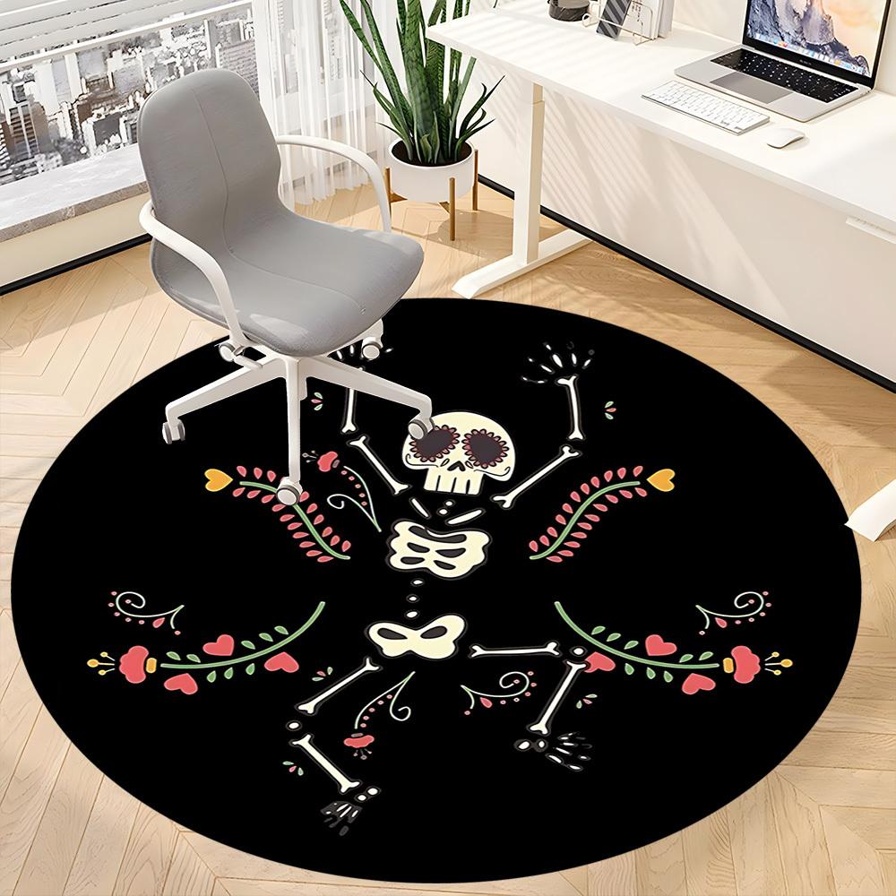 1pc Skeletal Flowers Office Round Area Rug, Mat Suitable For Office, Under Office Chairs Bedroom Living Room Home Decor, Room Deco