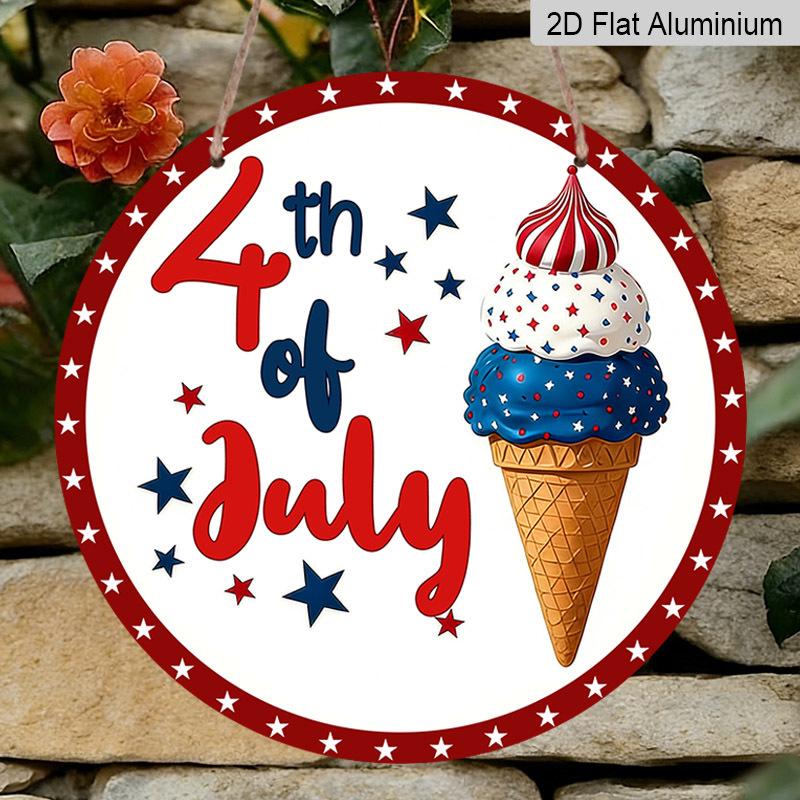 

2D Flat 1pc Aluminum Independence Day-Themed Ice Cream Wall Decor 7.87 inches x 7.87 inches Patriotic Decor Suitable for hanging on front doors 1pc
