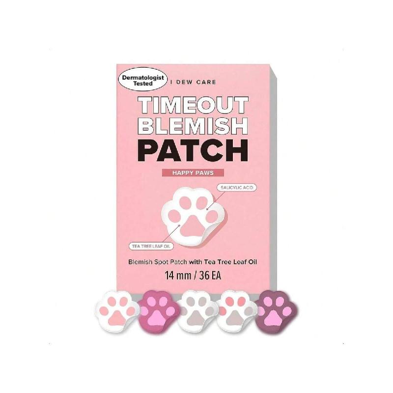 I Dew Care Гидроколлоидные патчи от прыщей - Timeout Blemish Happy Paws | Милые патчи, Наклейки для лица, Абсорбирующие с маслом листьев чайного дерева, 36 штук Happy Paws: 14mm x 36 pcs