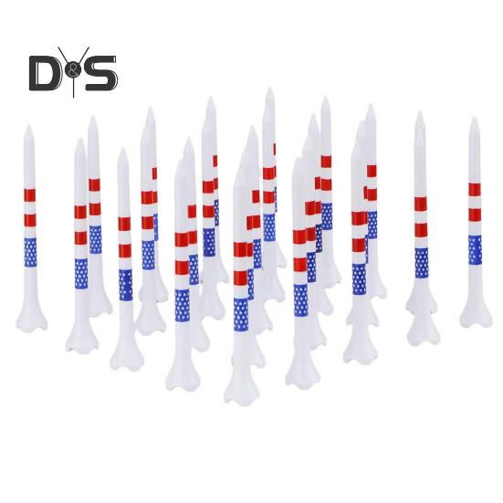 10/20/50 Pcs Golf Tees Unbreakable Plastic Golf Tees Reduces Friction Side Spin Golf Accessories USA Flag Pattern Long Golf Tees Bulk