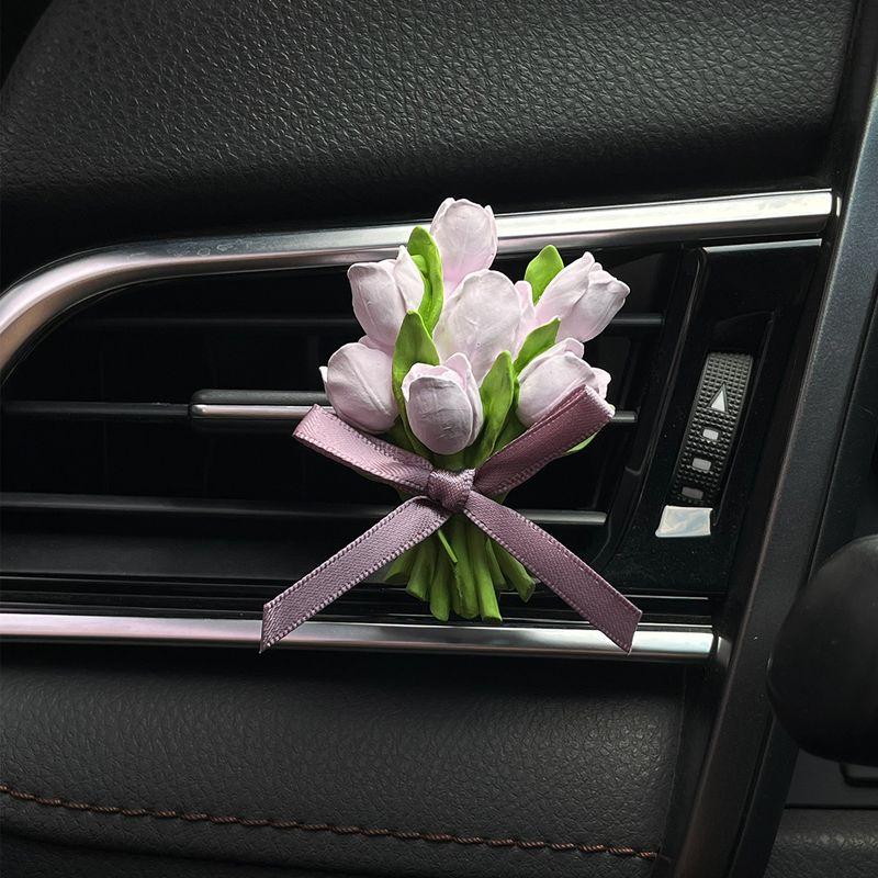 

Niche Tulip Car Fragrance Diffuser Stone Flower High-End Light Fragrance Car Air Vent Decoration Ornament Purple Ribbon Tulip [Free Bottle of Essential Oil]