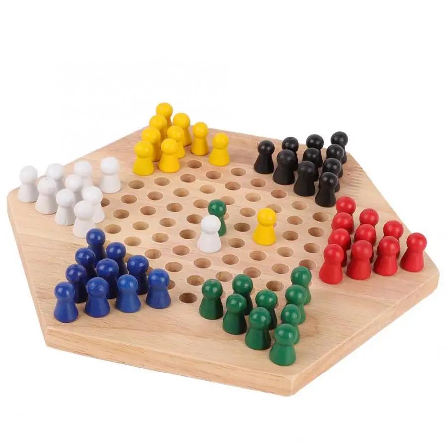 Wooden Educational Board Kids Classic Halma Chinese Checkers Set Strategy Family Game Pieces