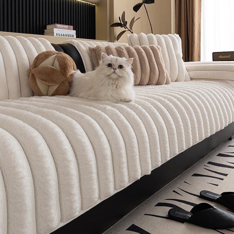 Winter Sofa Cover  New Thickened Non-Slip Seat Cushion Cream Wind High-Grade Cover Rabbit Plush Sofa Cushion
