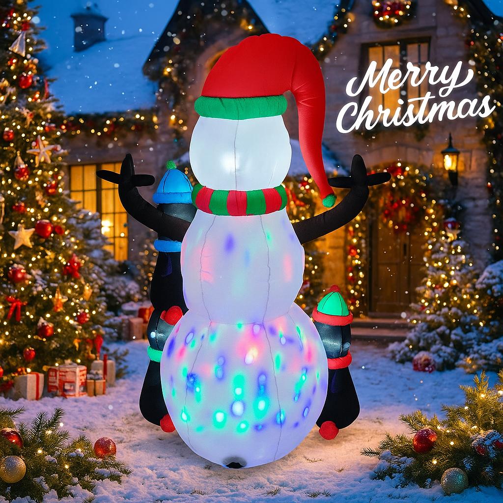 5.9FT LED Inflatable Xmas Yard Decor Snowman Penguin Set Christma Toy Gift Home Decoration Ornament Xmas Supplies Holiday Decor