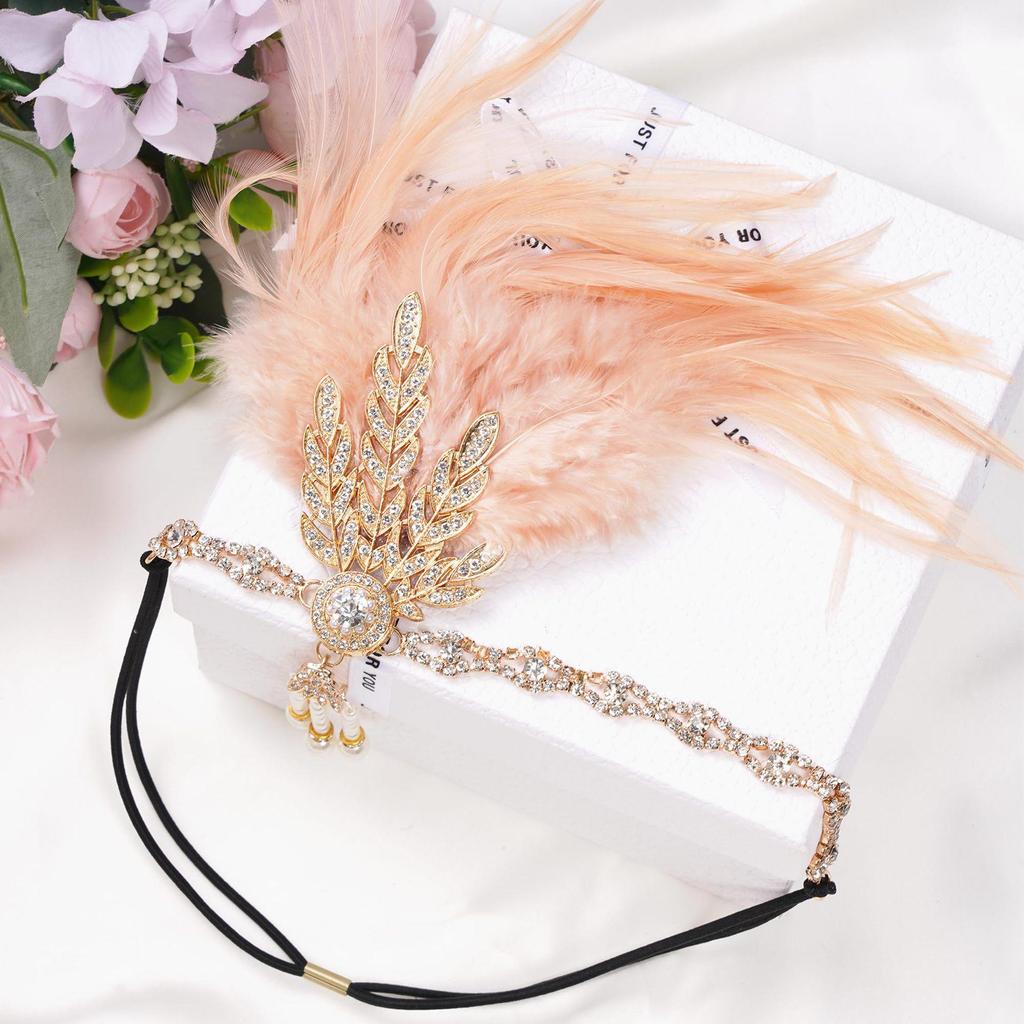 1920s Feather Headband with Rhinestones: Bachelorette Party & Masquerade Accessory