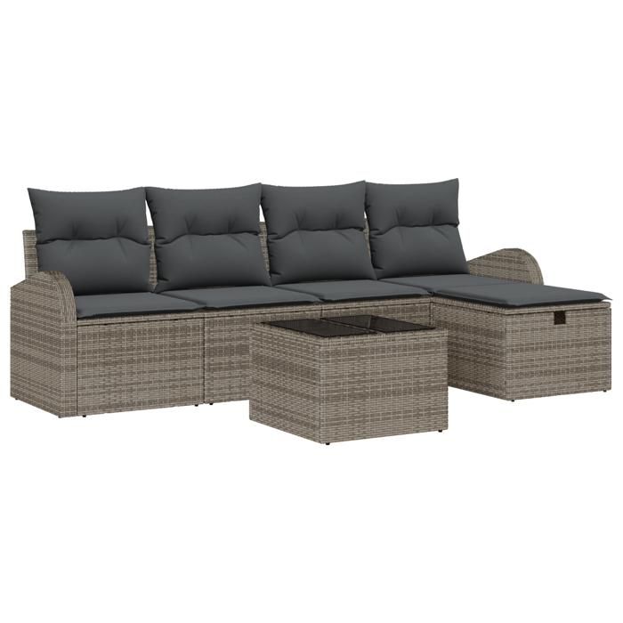 VidaXL Ensemble de Canapés de Jardin 6 Pièces avec Coussins Gris Rattan Synthétique 3359068
