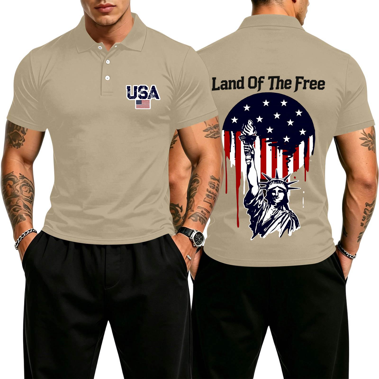 

Men s Casual Gradient Polo Shirt Short Sleeve Button Down Collar USA Inspired Graphic Embroidery Lightweight Breathable Fabric M хаки