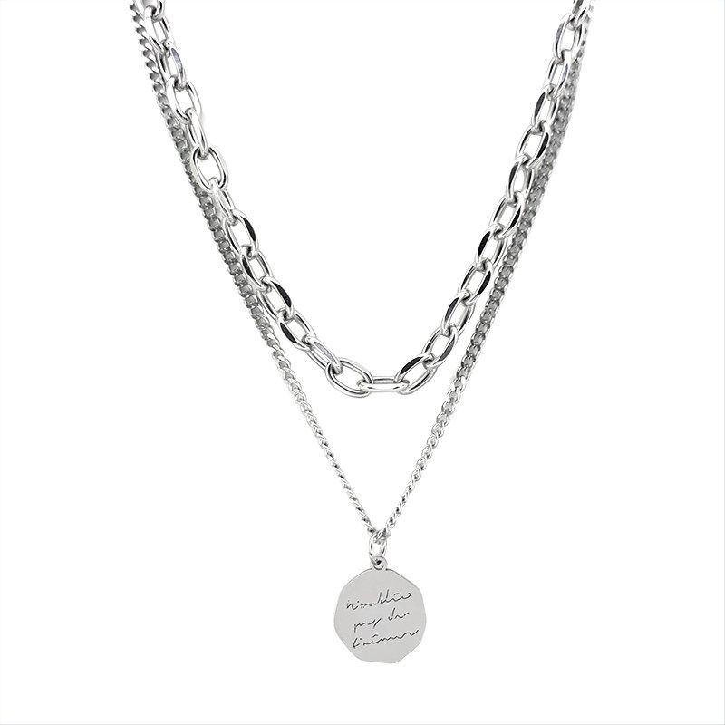 INS Pendant Titanium Steel Necklace All-Match Women s Letter Brand Letter Plate Double Chain 50-55cm