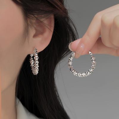 Irregular Broken Silver Earrings Simple and Versatile Cold Wind Earrings Fashion Temperament High Sense Earrings Women