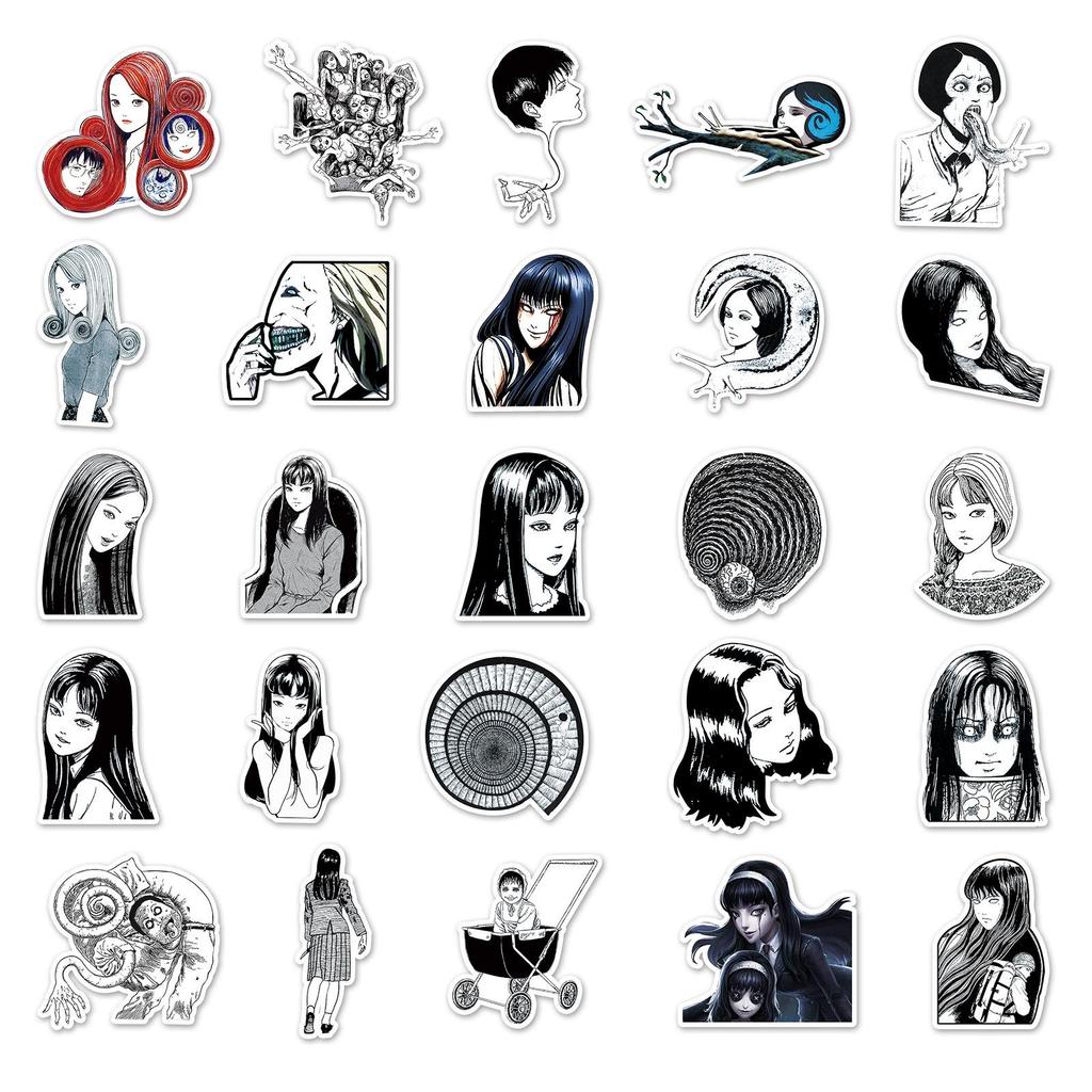 50 Tomie Anime Horror Stickers: Waterproof Decor for Journals, Laptops, Cars, Motorcycles, and Suitcases