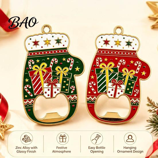 Christmas Tree Hanging Ornament Glove Bottle Opener, Shape Remover with Magnetic Backing, Holiday Kitchen Gadget Accessories Durable Zinc Alloy