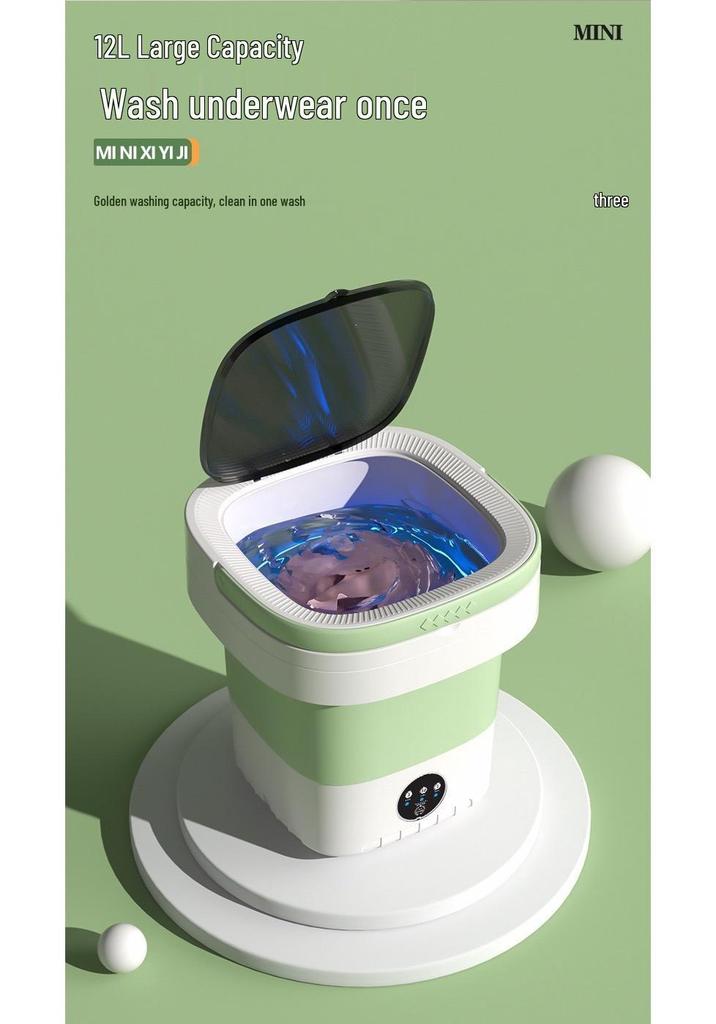 Portable Folding Mini Washing Machine - 12L Automatic for Underwear & Dorms