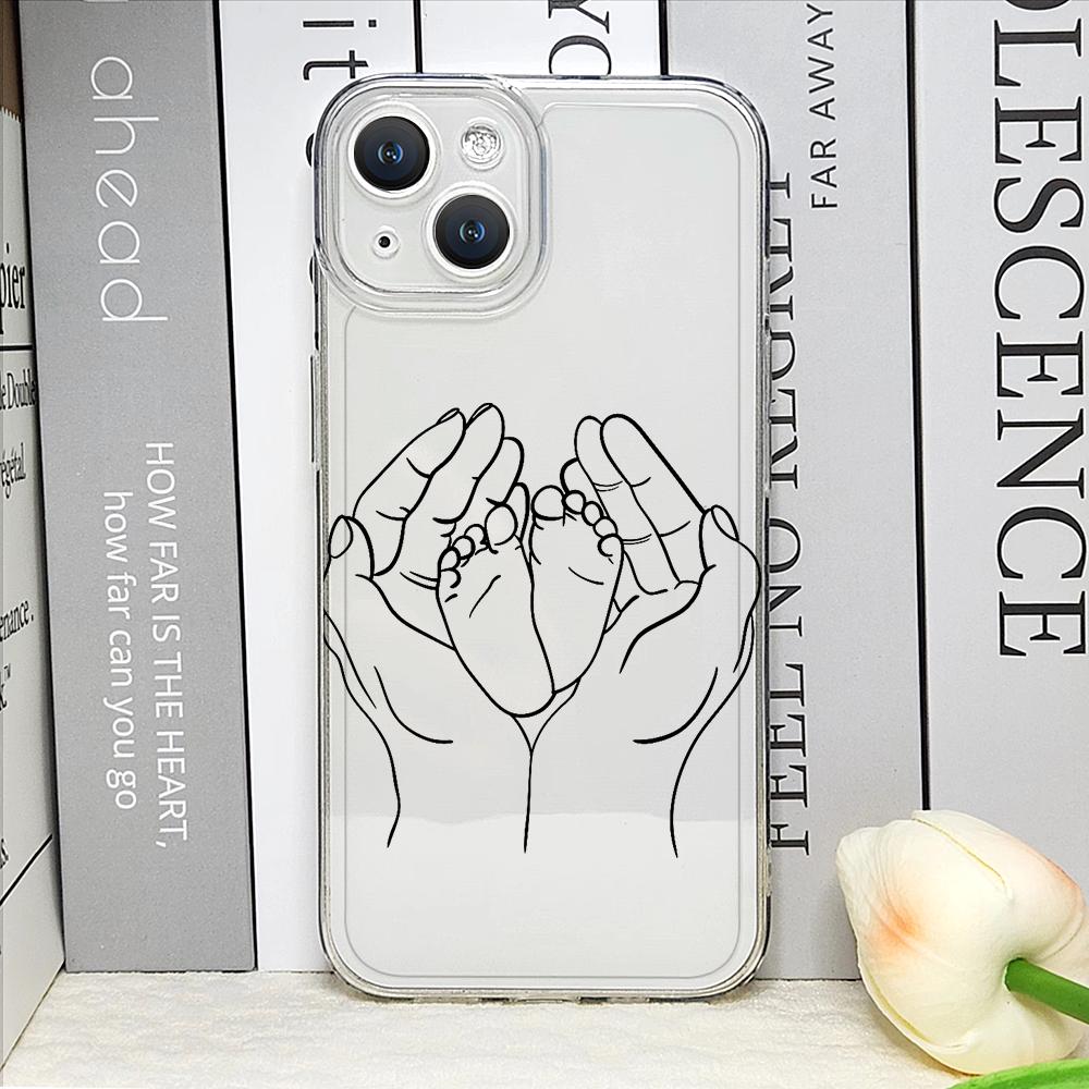Warm Family Holding Hands Couple Phone Case for IPhone 16 11 12 13 14 15 Pro Max 7 8Plus 16E X XS Clear Soft Cover Abstract Line