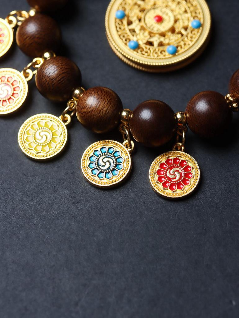 Fuson Red Soil Agarwood Car Pendant with God of Wealth & Peace Lock - Sinking Grade Beads Jewelry