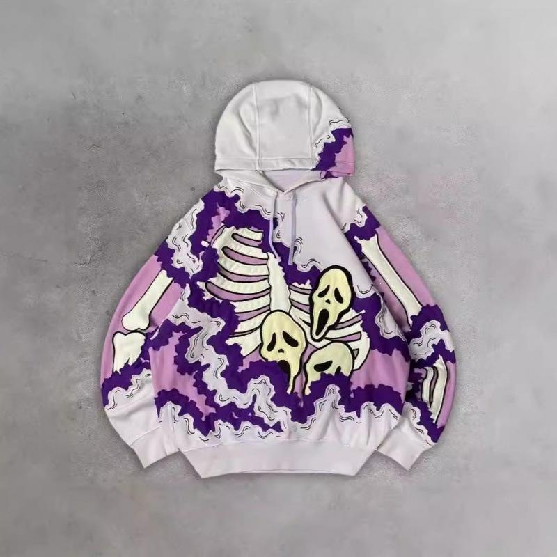 Spring and Autumn American Retro Skull Skull Skeleton Series 3D Digital Printing Trend Hoodie Sweater