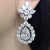 Floral Top Teardrop Halo Stone Drop Earrings Brilliant Sparkling Evening Wear Women Jewelry