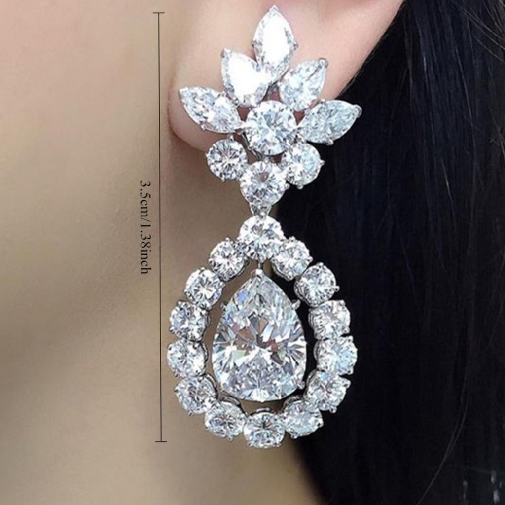 Floral Top Teardrop Halo Stone Drop Earrings Brilliant Sparkling Evening Wear Women Jewelry