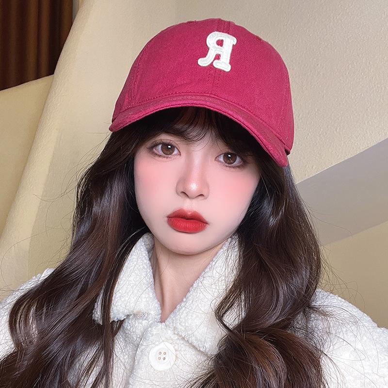 R Standard Baseball Cap Women's Big Head Circumference, Thin Face, Versatile Sports Hat Men's Cap Tide
