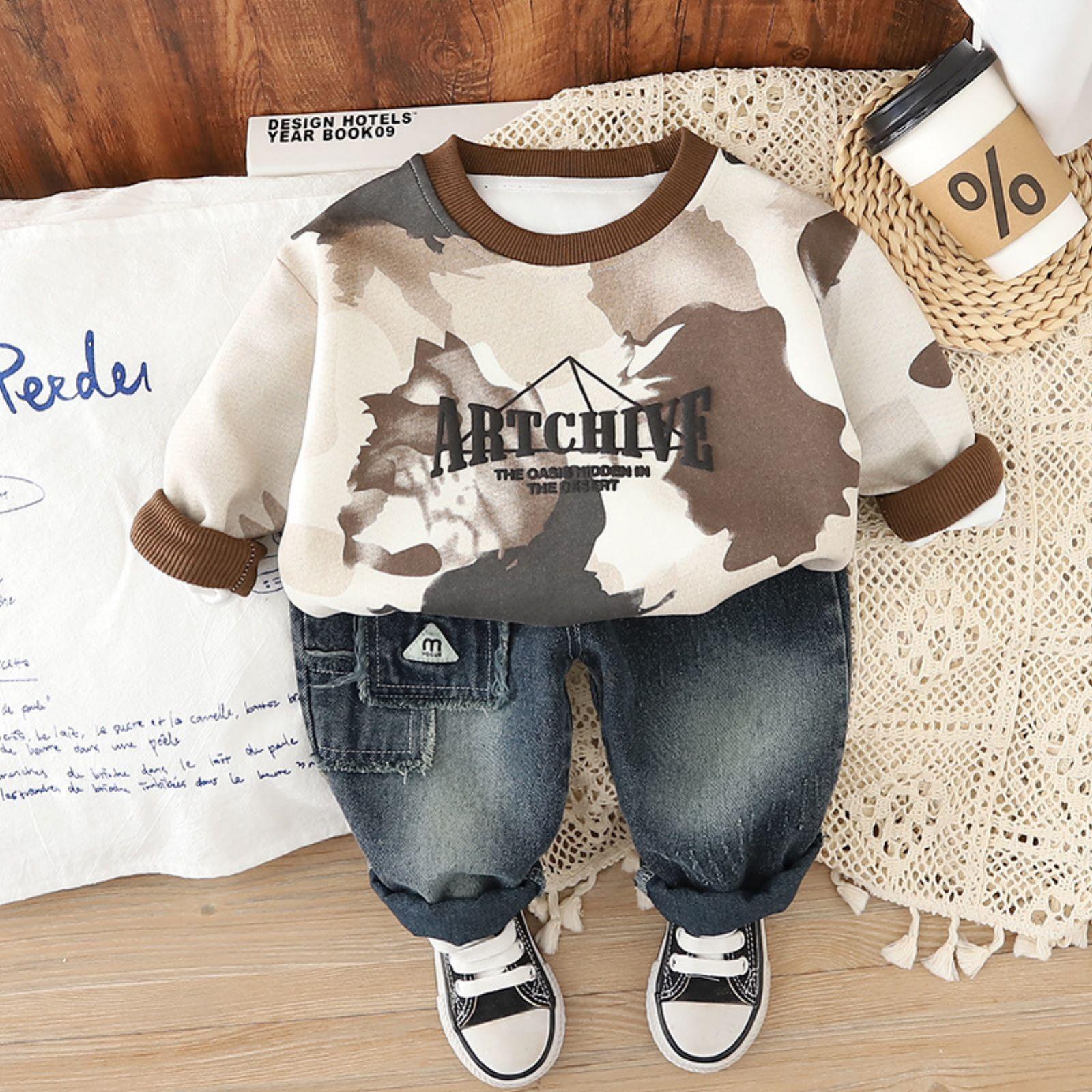 

Детский повседневный комплект с длинным рукавом, удобные наряды для повседневной носки 100 кофейный